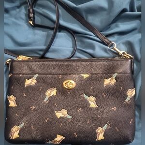 Coach Polly Leather Crossbody Black Original Owls Print NWOT Turnlock